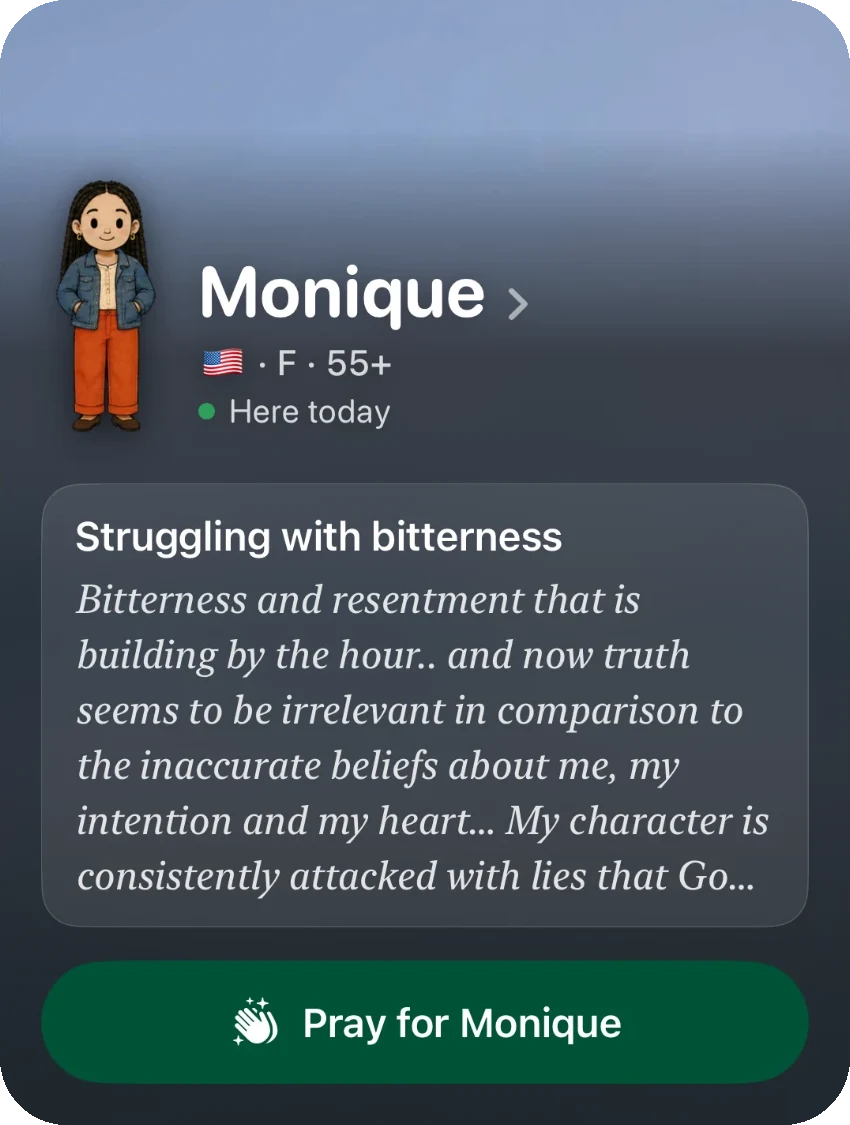 Monique's card in your small group, with a Pray for Monique button